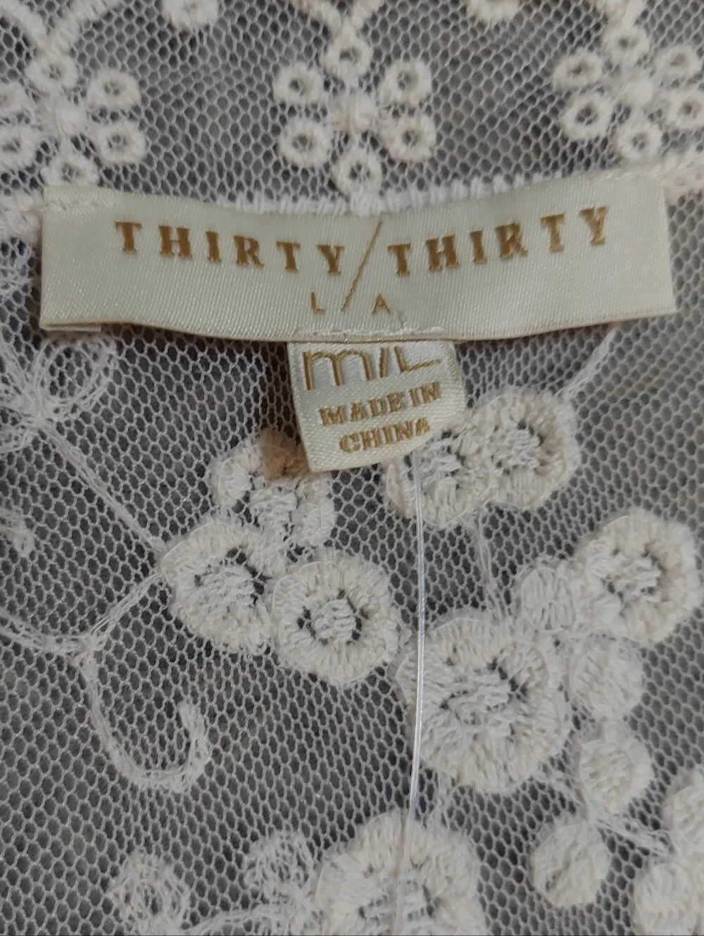 Thirty/Thirty LA Sheer Mesh Crochet Lace Kimono Tie Waist Cover Up